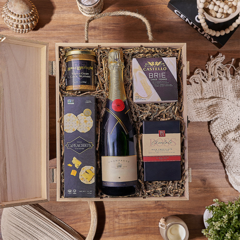 Champagne &amp; Treat Gift Box, champagne gift, champagne, cheese gift, cheese, chocolate gift, chocolate, America delivery