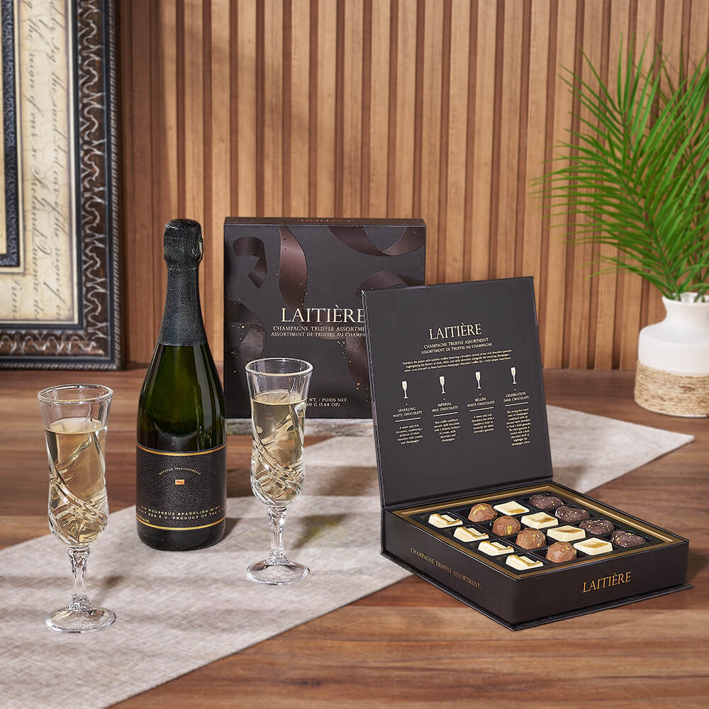 Champagne &amp; Truffles for Two Gift, champagne gift, champagne, sparkling wine gift, sparkling wine, chocolate gift, chocolate, America delivery