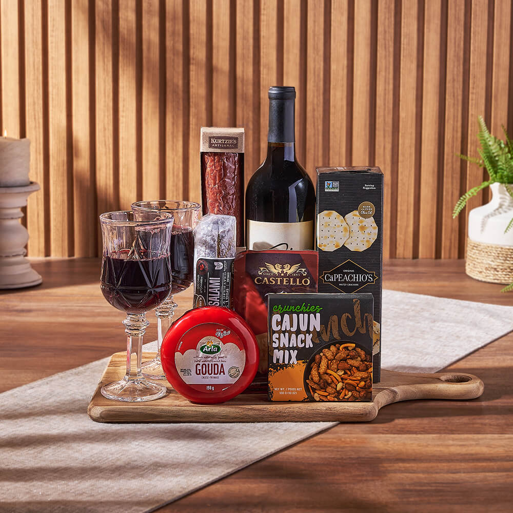 Custom Corporate Gift Baskets - Cheese &amp; Salami Gift Set with Wine