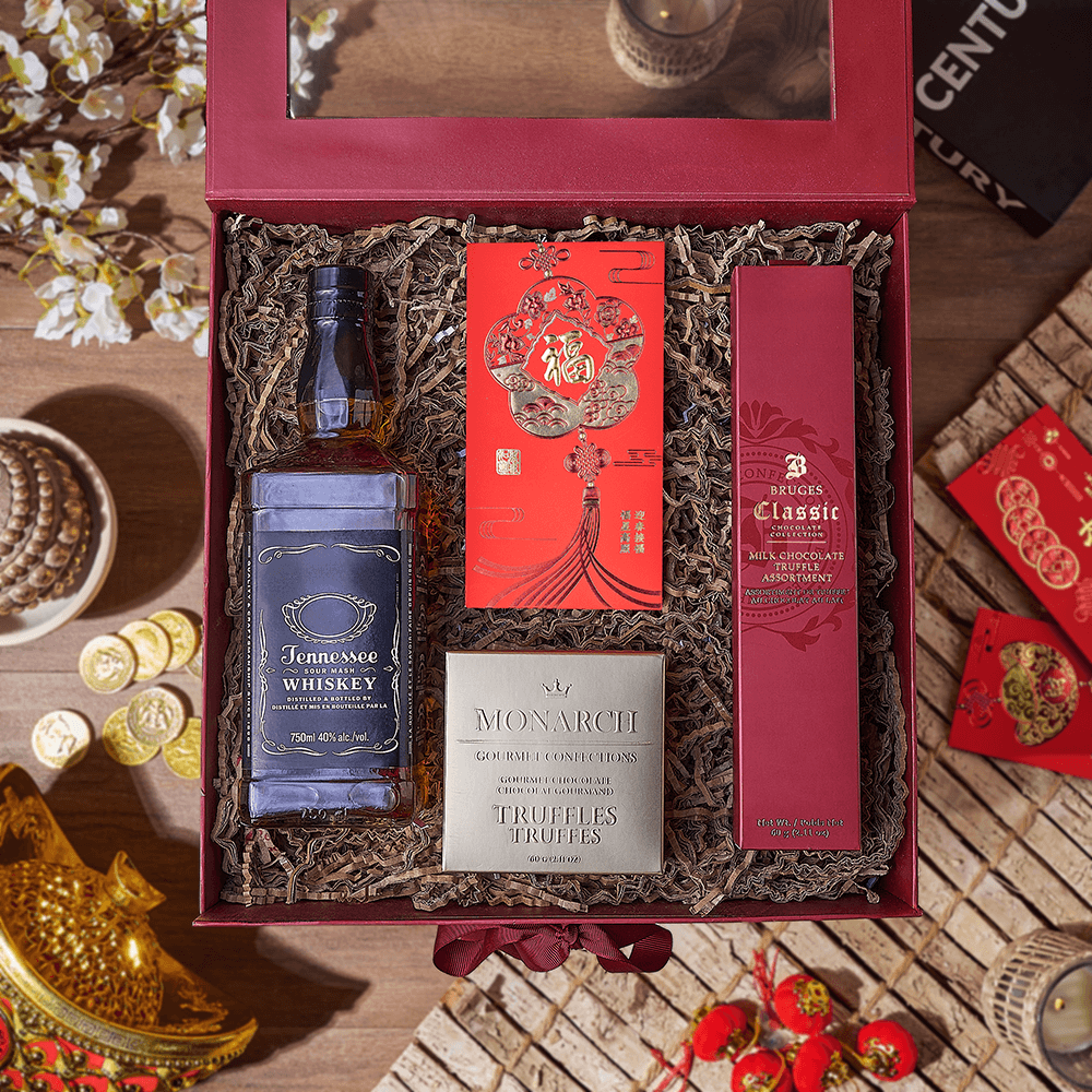 Chinese New Year Spirits &amp; Chocolate Box, chinese new year gift, chinese new year, lunar new year gift, lunar new year, liquor gift, liquor, America delivery