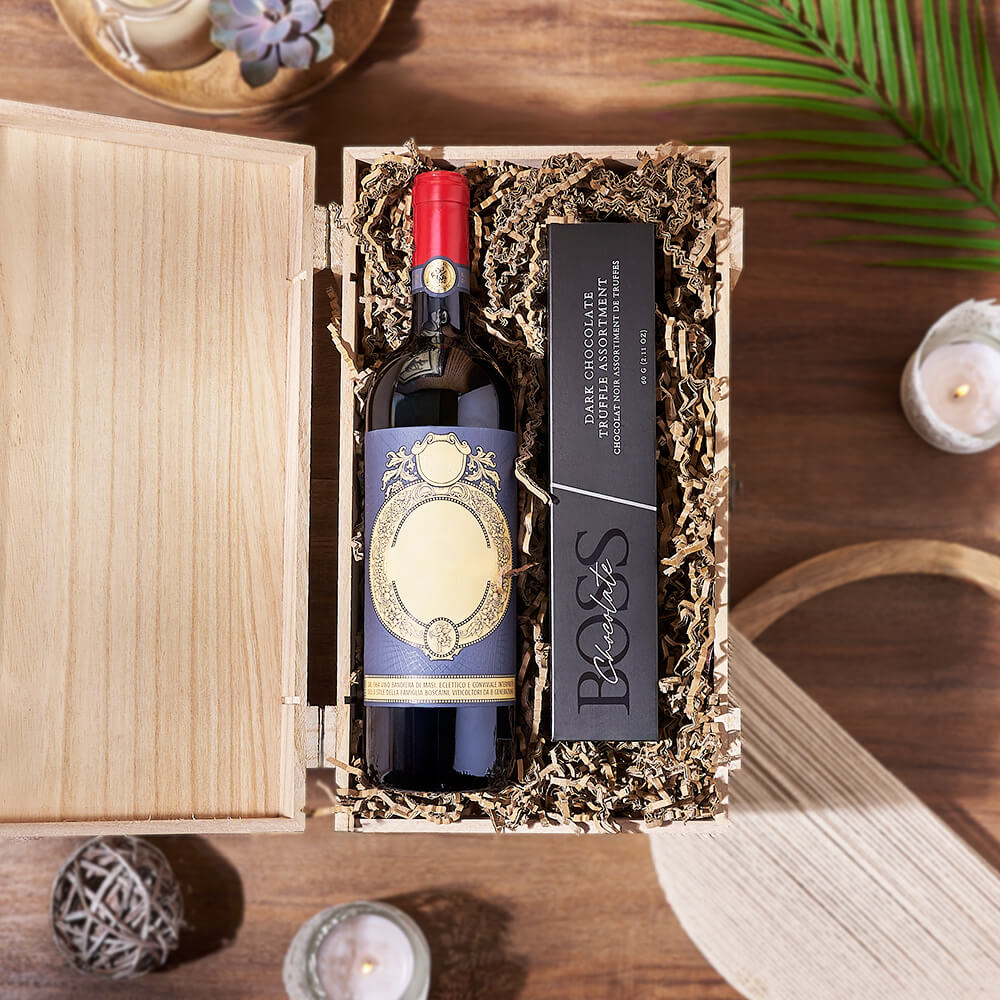 Chocolate &amp; Wine Gourmet Gift Basket, wine gift, wine, chocolate gift, chocolate, America delivery