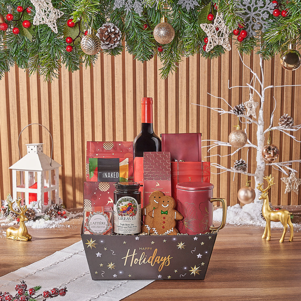 Christmas Tea &amp; Treat Gift Set, christmas gift, christmas, wine gift, wine, cookie gift, cookie, chocolate gift, chocolate, America delivery