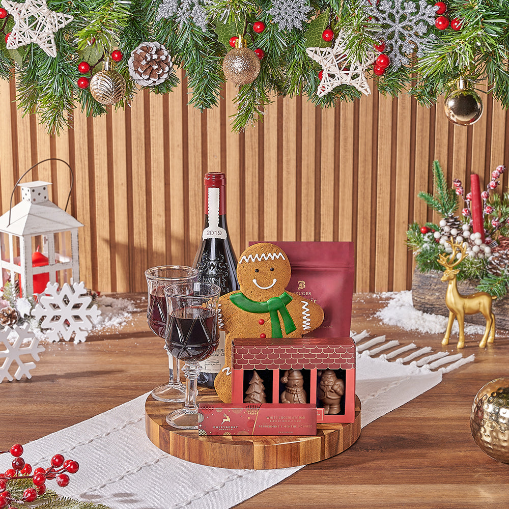 Christmas Wine &amp; Cookie Board, christmas gift, christmas, wine gift, wine, cookie gift, cookie, chocolate gift, chocolate, America delivery