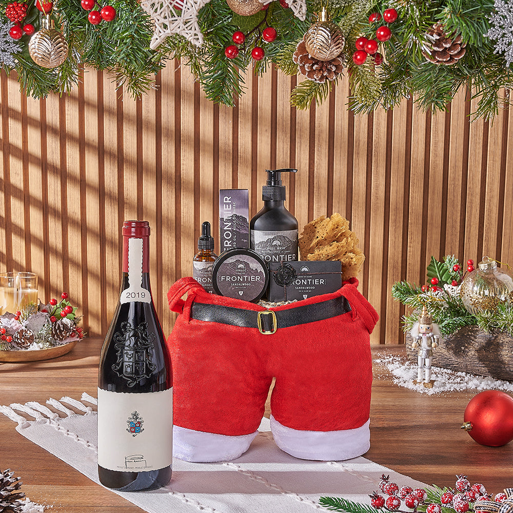 Christmas Wine &amp; Spa Gift Bag, wine gift, wine, spa gift, spa, men's spa gift, men's spa, Christmas gift, Christmas, America delivery