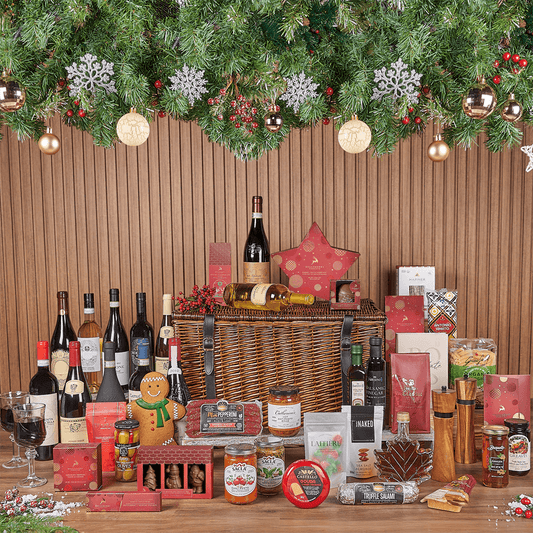 Christmas Wine & Treat Extravaganza Basket, christmas gift, christmas, wine gift, wine, chocolate gift, chocolate, America delivery