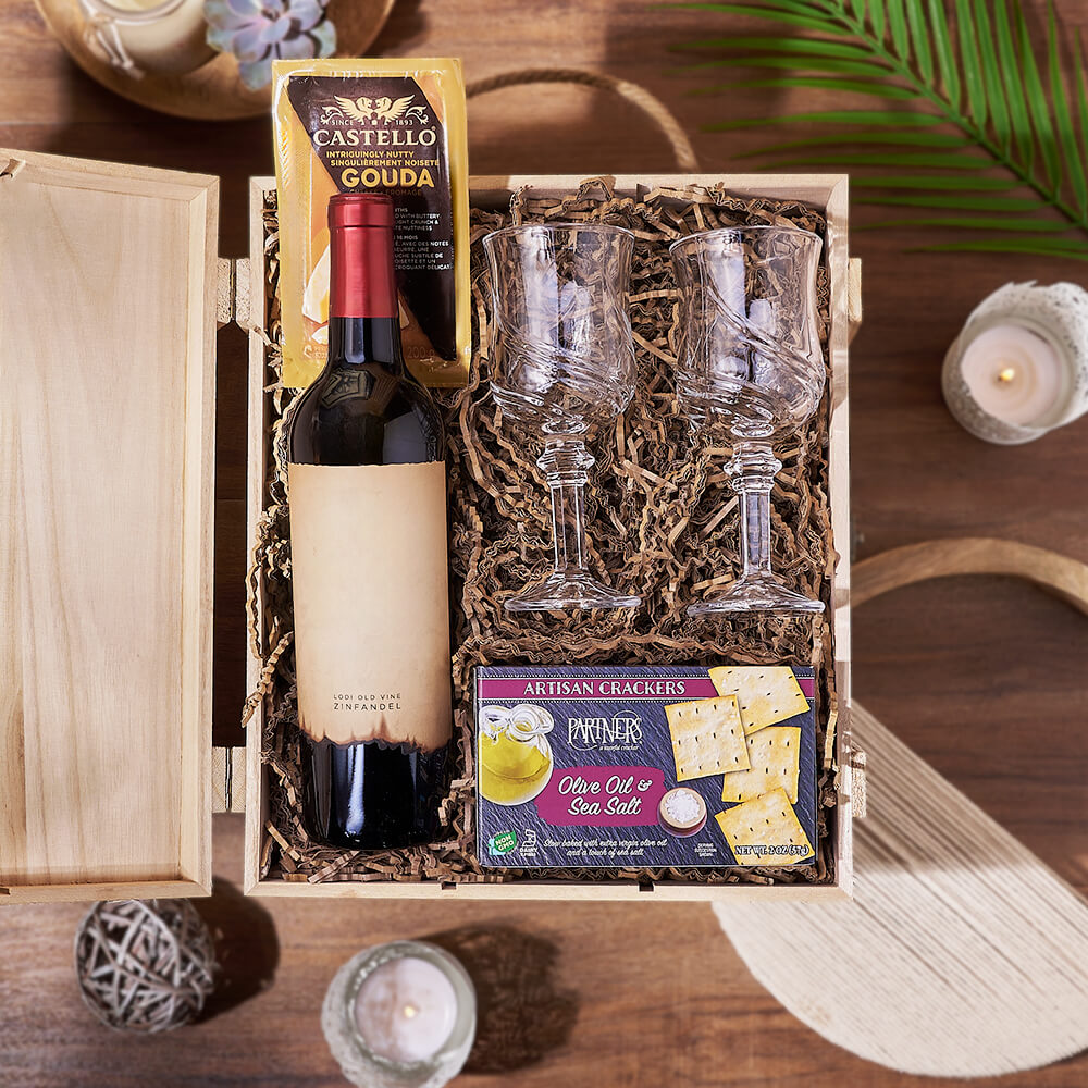 Custom Anniversary Gift Baskets - Classic Wine &amp; Cheese Crate
