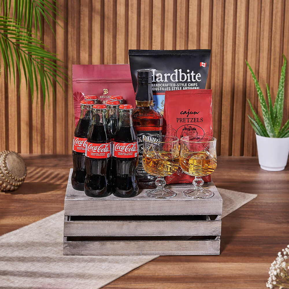 Coke &amp; Snacks Liquor Gift Crate from America Baskets - Liquor Gift Set - America Delivery
