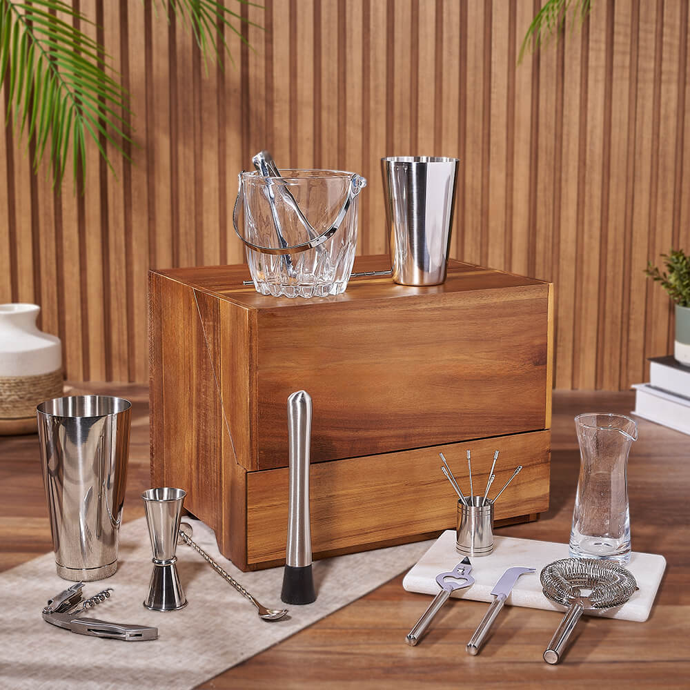 Complete Bar &amp; Snack Set from America Baskets - Liquor Gift Basket - America Delivery.