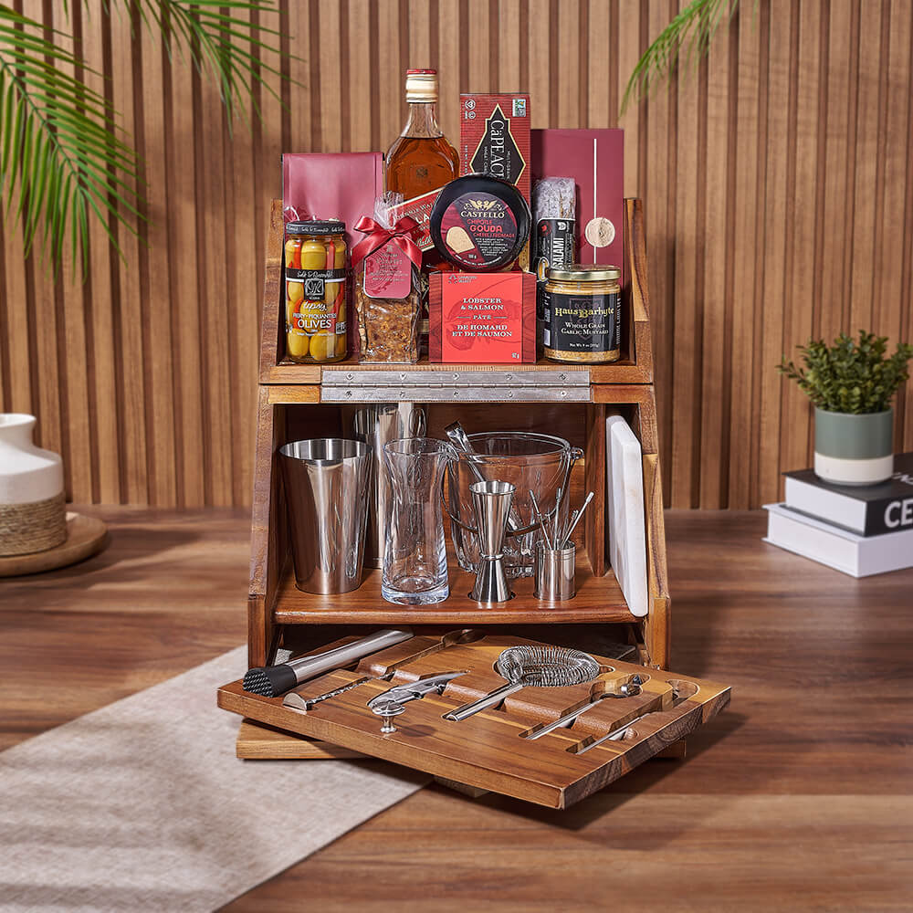 Complete Bar &amp; Snack Set from America Baskets - Liquor Gift Basket - America Delivery