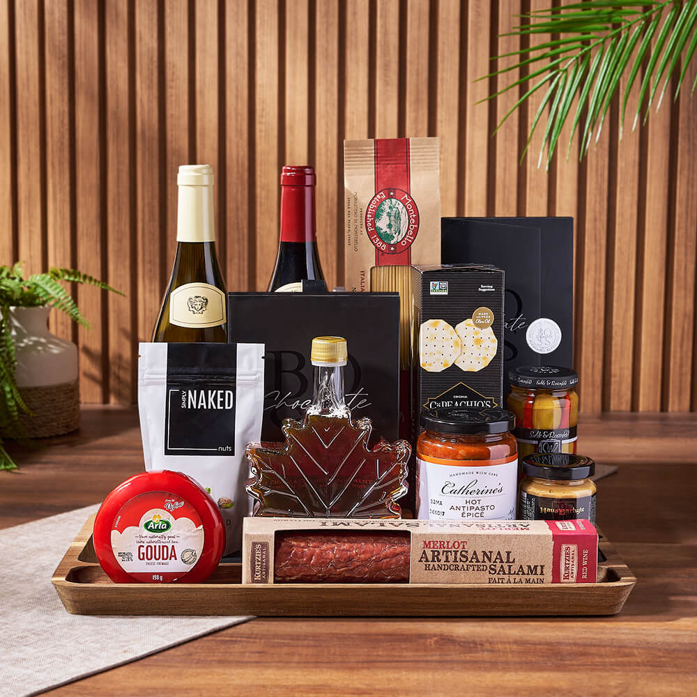 Two-Bottle Wine Gift Basket Featuring Salami – how the gift is presented