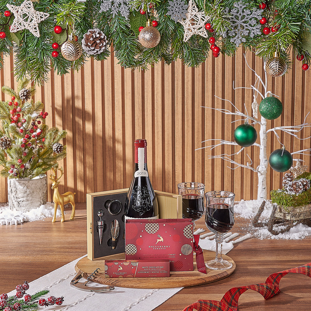 Deluxe Yuletide Wine Serving Gift, wine gift, wine, chocolate gift, chocolate, christmas gift, christmas, America delivery