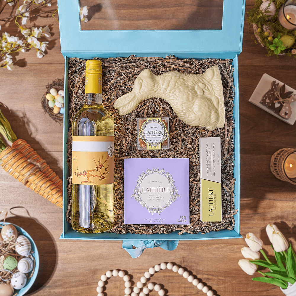 Easter Bunny &amp; Wine Gift Box, wine gift, wine, chocolate gift, chocolate, easter gift, easter, America delivery