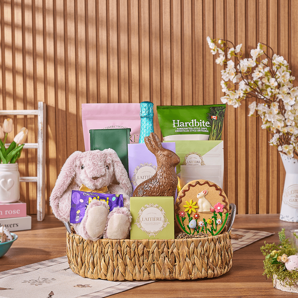 Easter Champagne &amp; Snack Basket, easter gift, easter, sparkling wine gift, sparkling wine, champagne gift, champagne, chocolate gift, chocolate,  America delivery