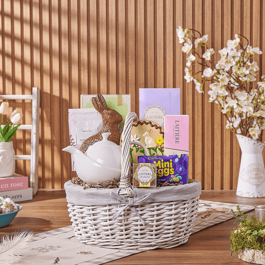 Easter Tea Party Gift Basket, tea gift, tea, chocolate gift, chocolate, easter gift, easter, easter basket, America delivery