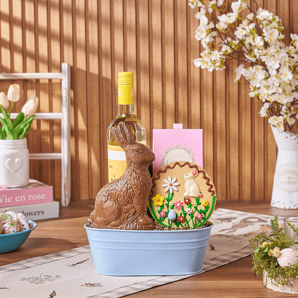 Easter Wine &amp; Chocolate Bunny Gift, wine gift, wine, chocolate gift, chocolate, easter gift, easter, America delivery