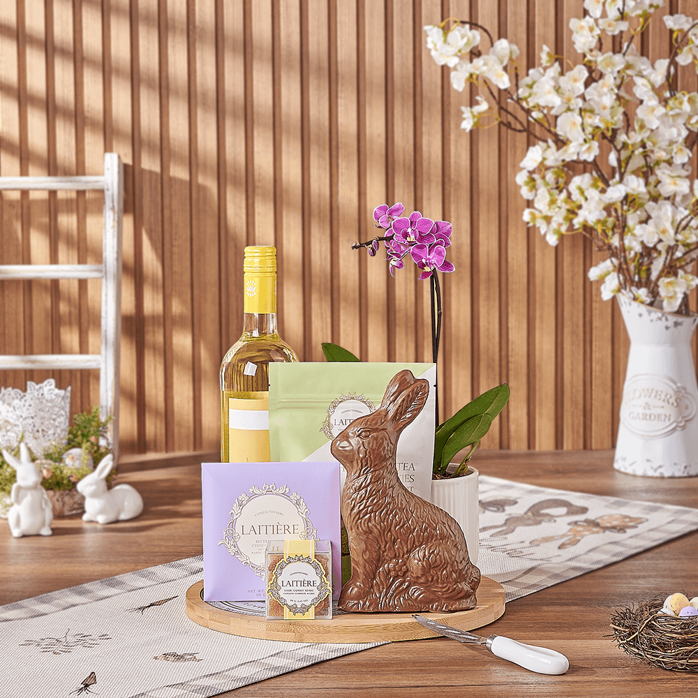 Easter Wine & Orchid Gift Board, wine gift, wine, easter gift, easter, orchid gift, orchid, plant gift, plant, America delivery