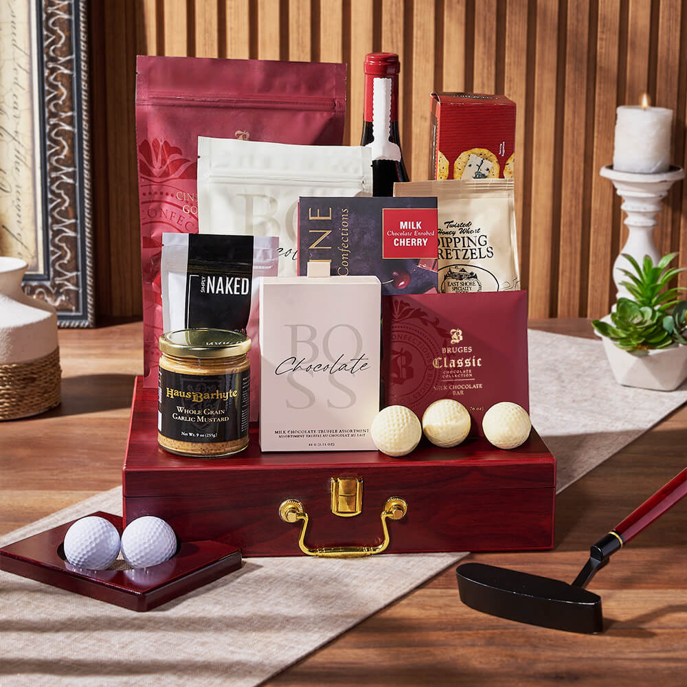 Executive Golf Wine &amp; Snack Gift Set, wine gift, wine, chocolate gift, chocolate, golf gift, golf, America delivery