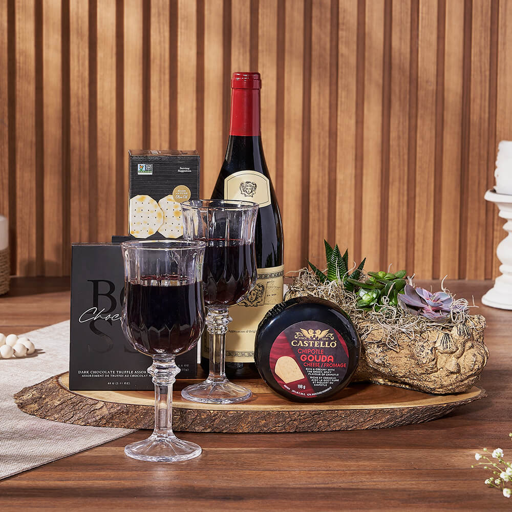 Exquisite Treats &amp; Wine Gift Set, wine gift, wine, plant gift, plant, America delivery