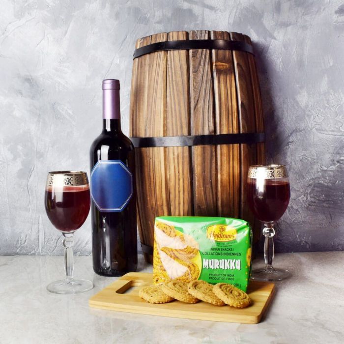 Diwali Wine and Murukku Gift Basket – how the gift is presented