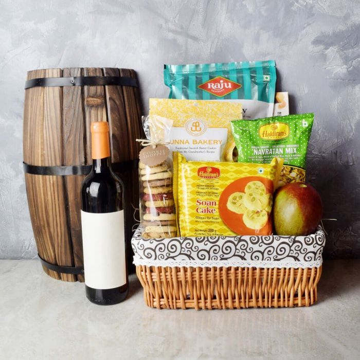 Flavors Of Diwali Gift Basket With Wine from America Baskets - Wine Gift Set - America Delivery.