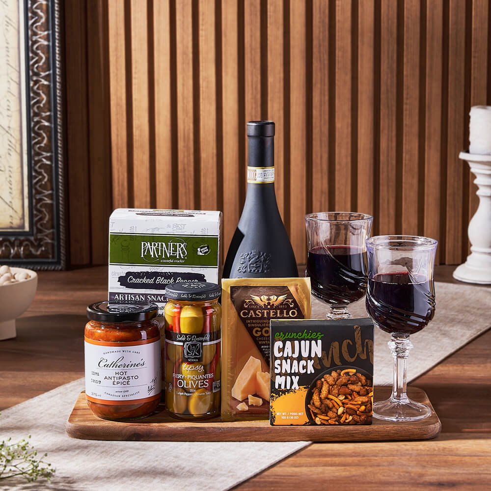 From Italy With Love Wine &amp; Cheese Gift Basket, wine gift, wine, cheese gift, cheese, appetizer gift, appetizer, America delivery