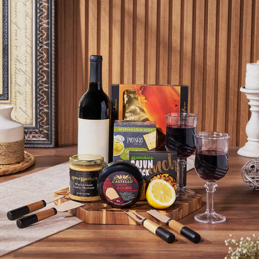 Gourmet Snack &amp; Salmon Gift Set with Wine, wine gift, wine, seafood gift, seafood, salmon gift, salmon, America delivery
