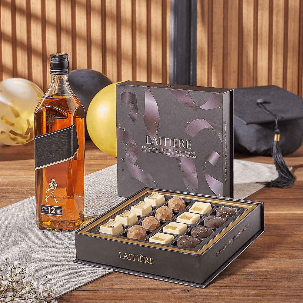 Graduation Spirits &amp; Truffle Gift, graduation gift, graduation, liquor gift, liquor, chocolate gift, chocolate, America delivery