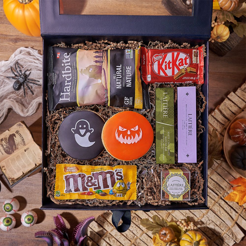 Premium Halloween Treats Gift Basket with Assorted Chocolates – how the gift is presented