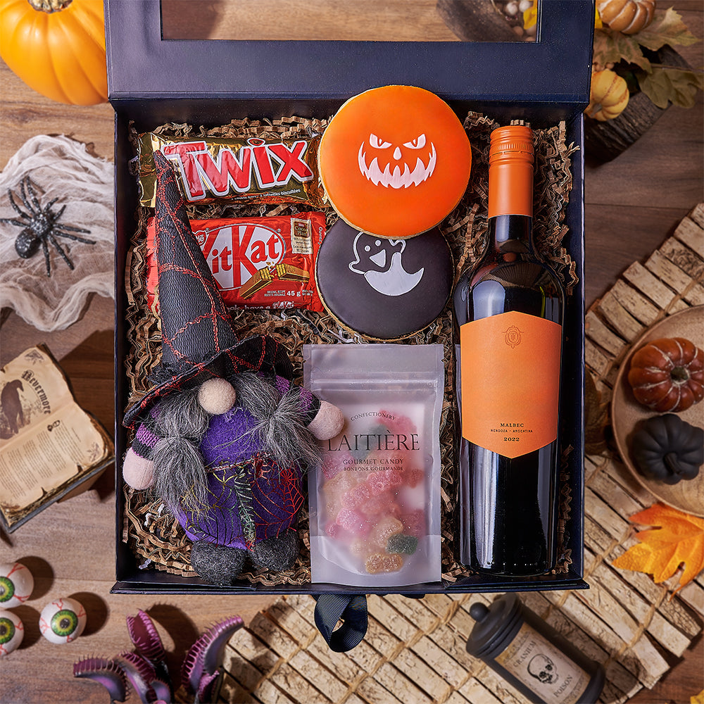 Halloween Wine &amp; Treats Box, wine gift, wine, cookie gift, cookie, halloween gift, halloween, America delivery