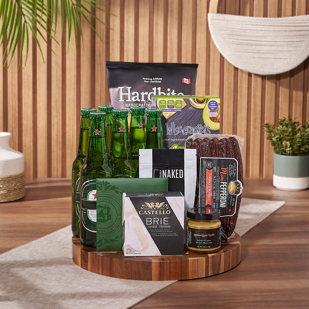 Heineken Beer &amp; Snacks Basket, beer gift, beer, Heineken gift, Heineken, charcuterie gift, charcuterie, America delivery