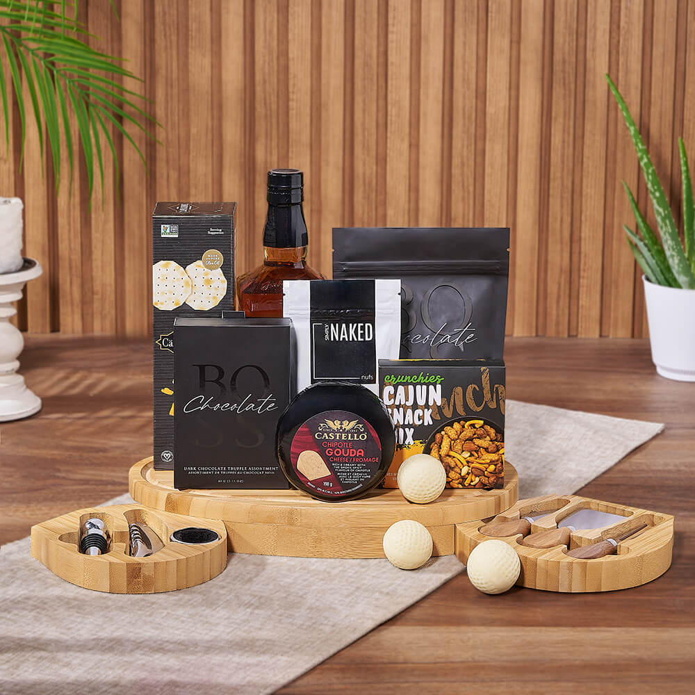 Liquor and Golf Cheese Board Gift – how the gift is presented