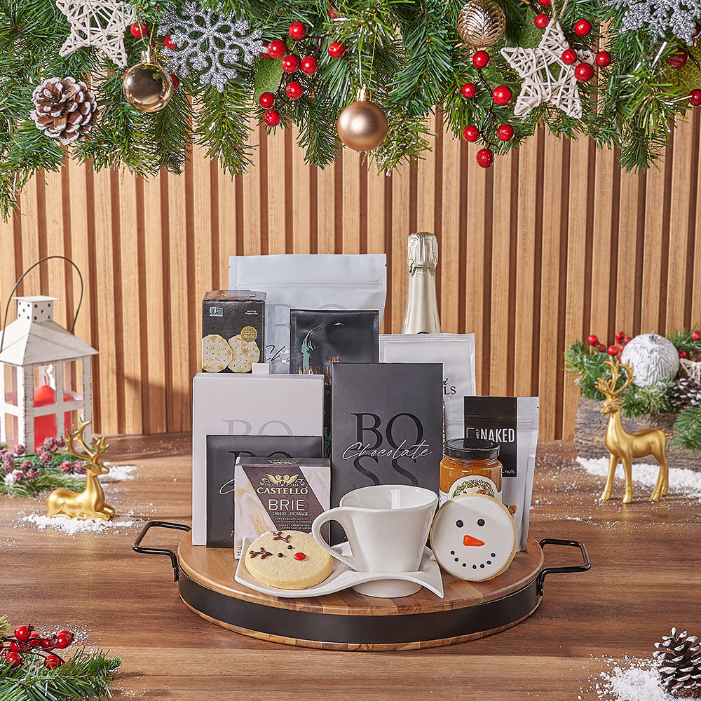 Holiday Bubbly &amp; Snowflake Snack Gift Set, christmas gift, christmas, champagne gift, champagne, chocolate gift, chocolate, coffee gift, coffee, America delivery