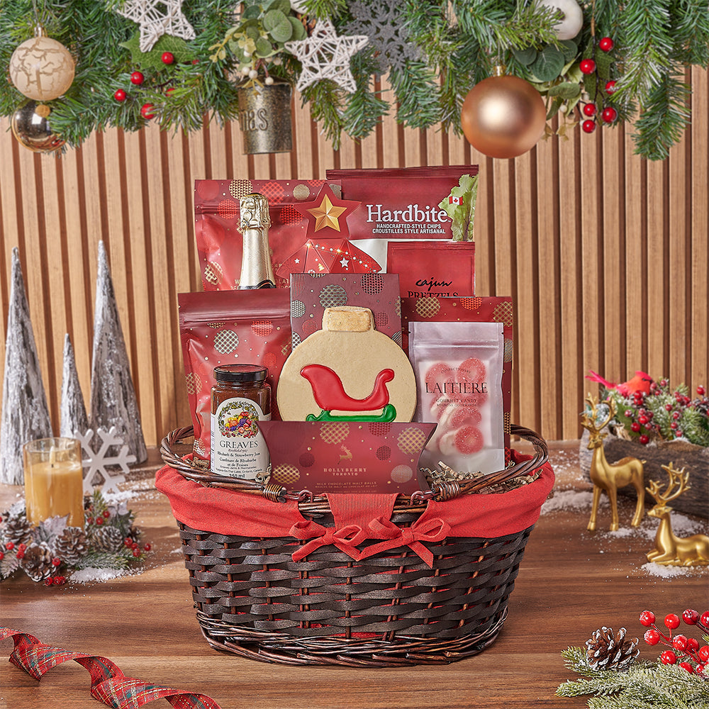 Holiday Champagne &amp; Snack Basket, champagne gift, champagne, sparkling wine gift, sparkling wine, christmas gift, christmas, America delivery
