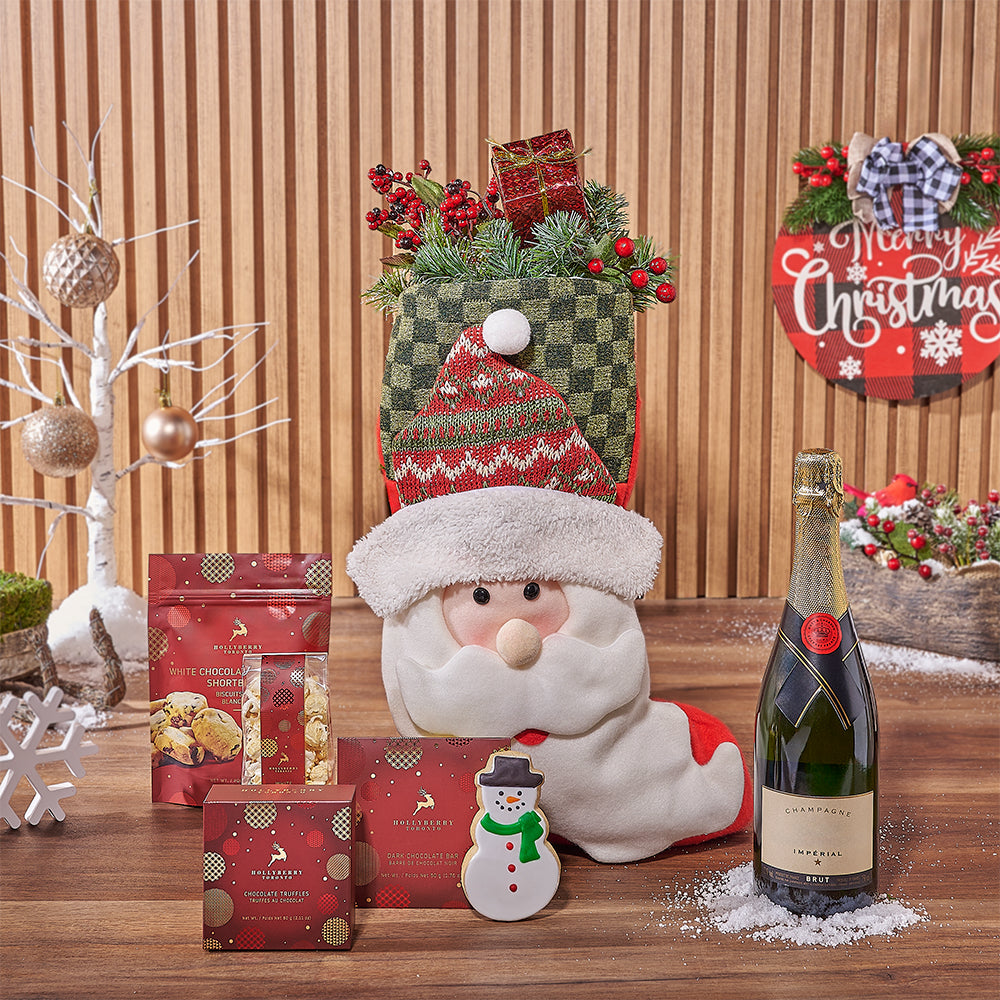 Holiday Champagne &amp; Treat Stocking, champagne gift, champagne, sparkling wine gift, sparkling wine, chocolate gift, chocolate, christmas gift, christmas, America delivery