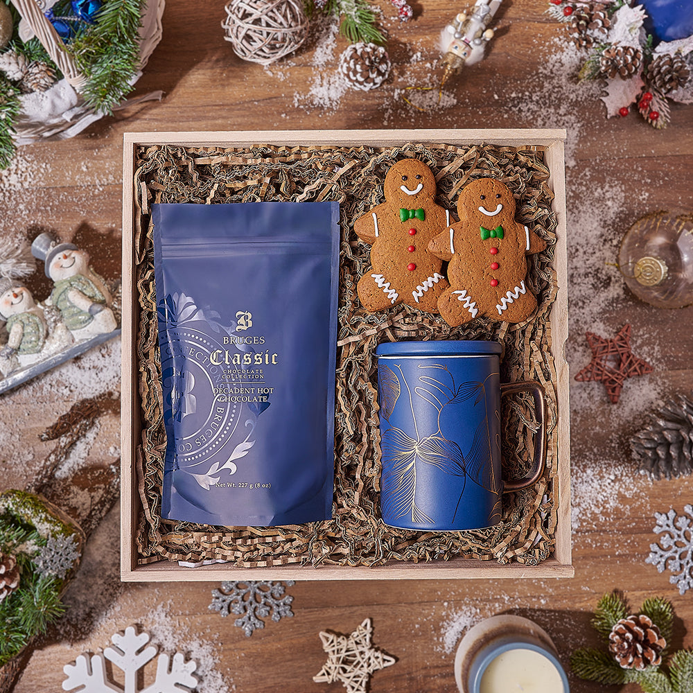 Holiday Hot Chocolate &amp; Treats Basket, hot chocolate gift, hot chocolate, cookie gift, cookie, christmas gift, christmas, America delivery 