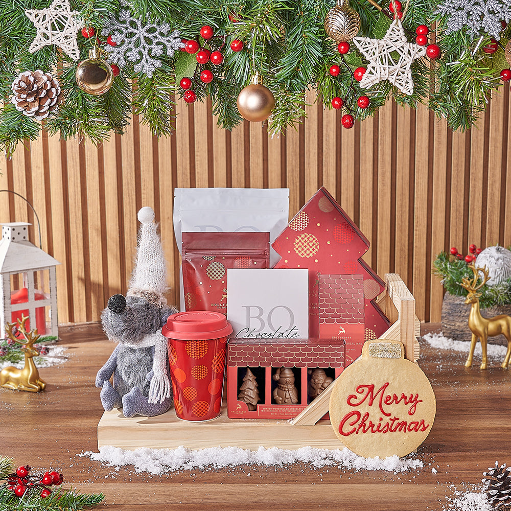 Holiday Treats Chocolate Sled Gift Basket – how the gift is presented
