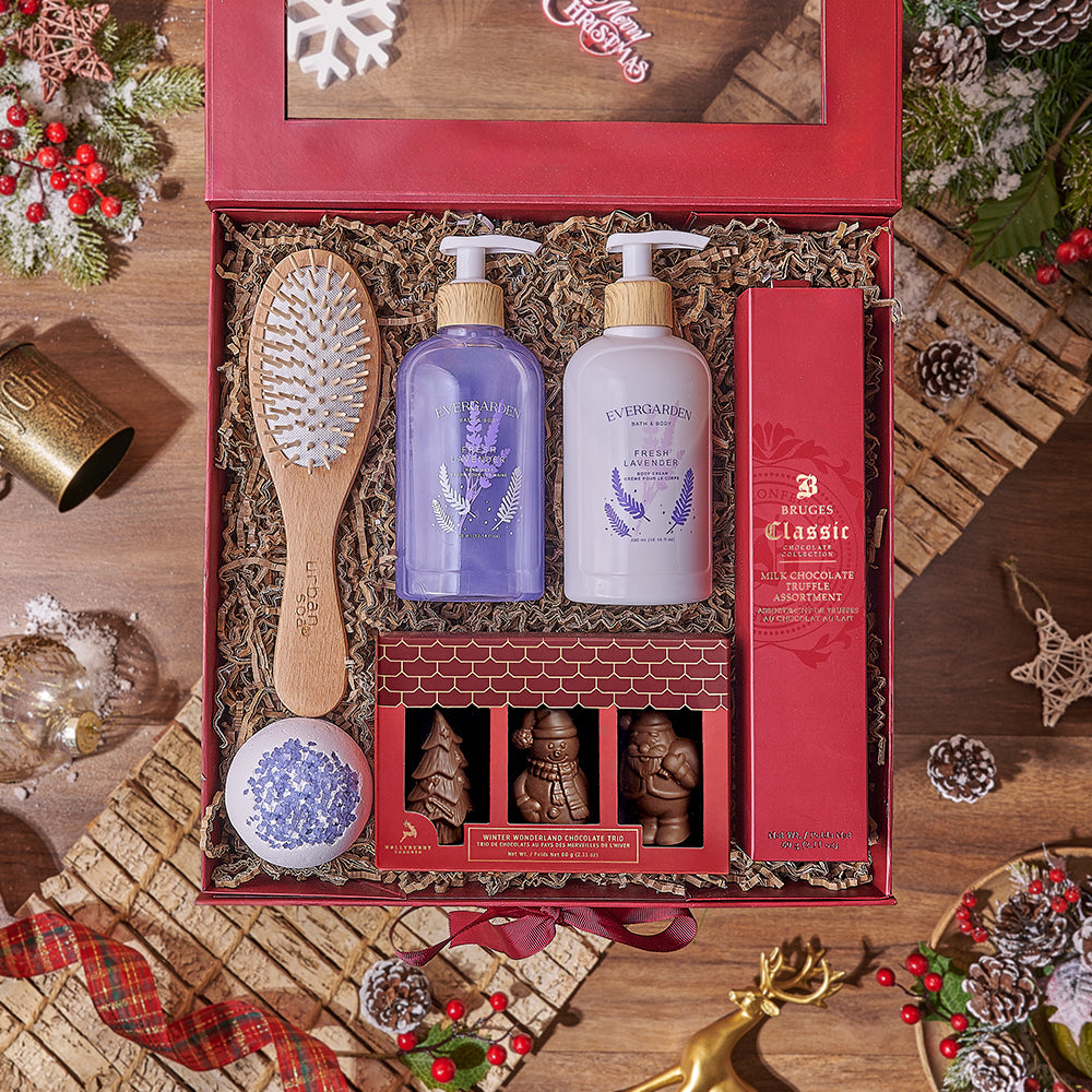 Holiday Spa &amp; Chocolate Gift Box, chocolate gift, chocolate, spa gift, spa, bath gift, bath, America delivery
