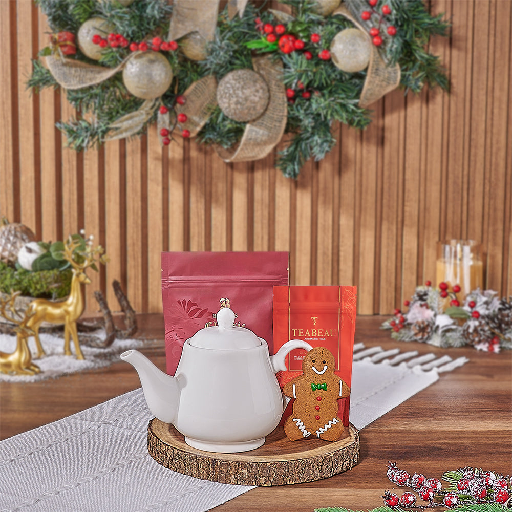 Holiday Tea &amp; Cookies Gift Basket, tea gift, tea, cookie gift, cookie, Christmas gift, christmas, America delivery