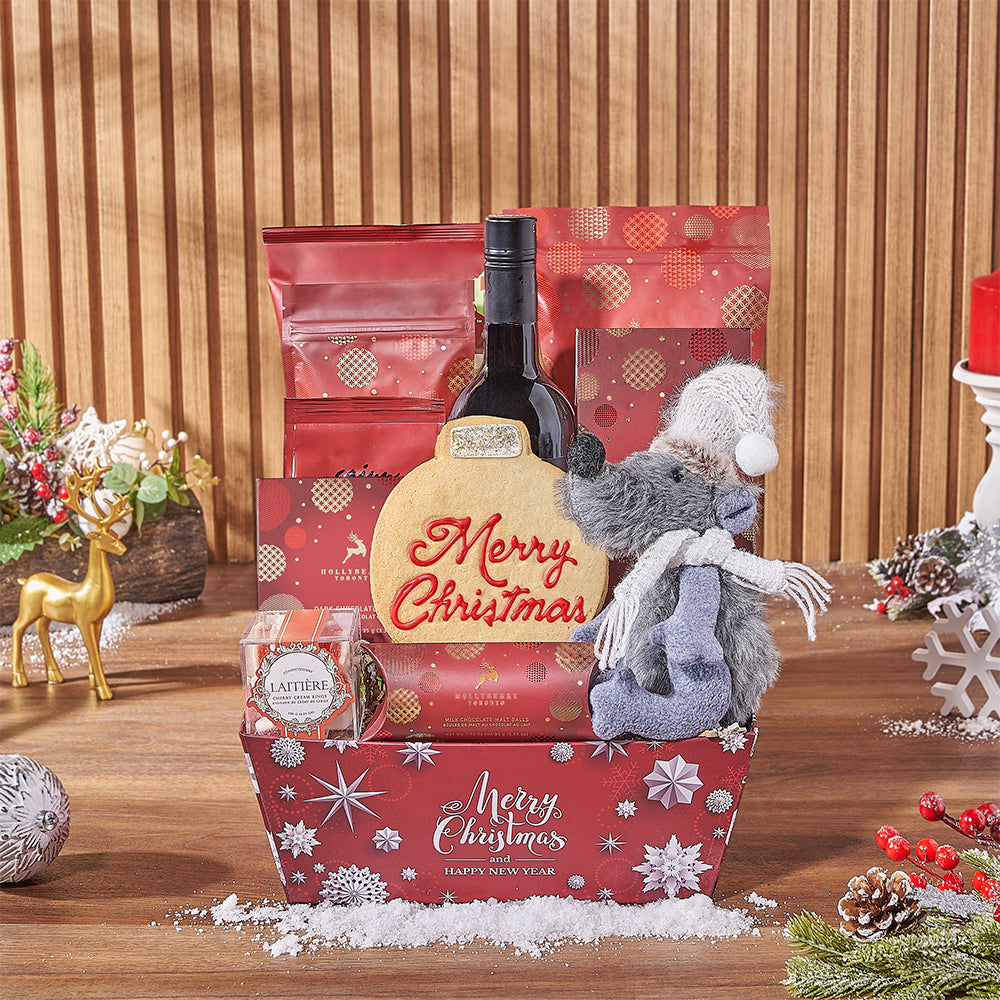 Holiday Treats &amp; Wine Gift Basket, wine gift, wine, chocolate gift, chocolate, christmas gift, christmas, holiday gift, holiday, America delivery