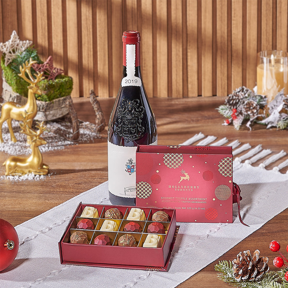 Holiday Wine & Chocolate Gift, wine gift, wine, christmas gift, christmas, chocolate gift, chocolate, America delivery