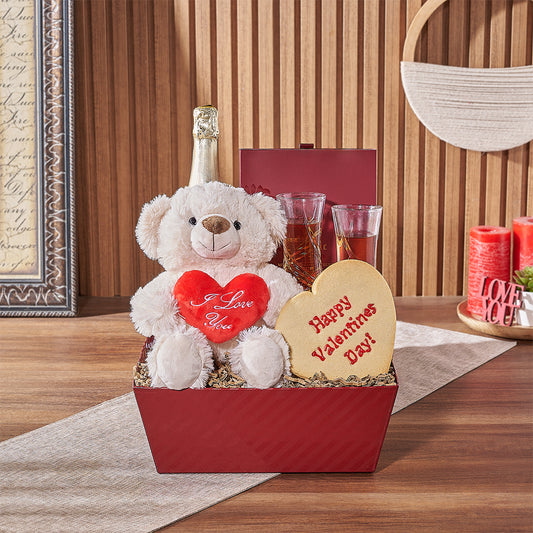 Kingsway Valentine’s Day Basket, champagne gift, champagne, sparkling wine gift, sparkling wine, chocolate gift, chocolate, America delivery
