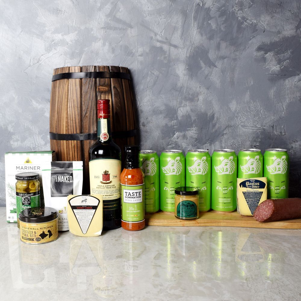 Craft Beer and Cheese Biscuit Basket – how the gift is presented