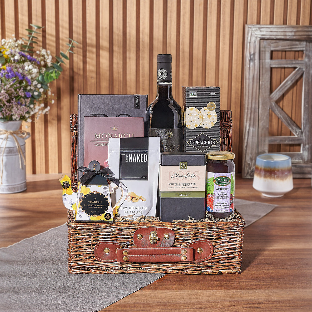 Kosher Wine &amp; Snacks Basket from America Baskets - Wine Gift Set - America Delivery