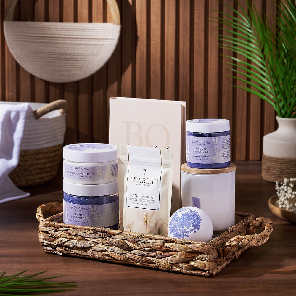 Lavender and Tea Spa Crate, spa gift, spa, bath &amp; body gift, bath &amp; body, tea gift, tea, America delivery