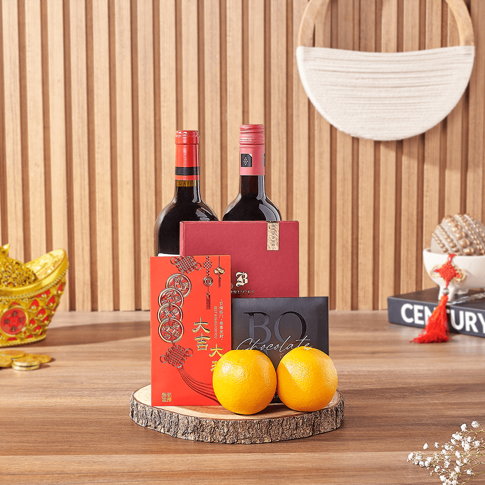 Lunar New Year Wine Gift Basket, USA – how the gift is presented