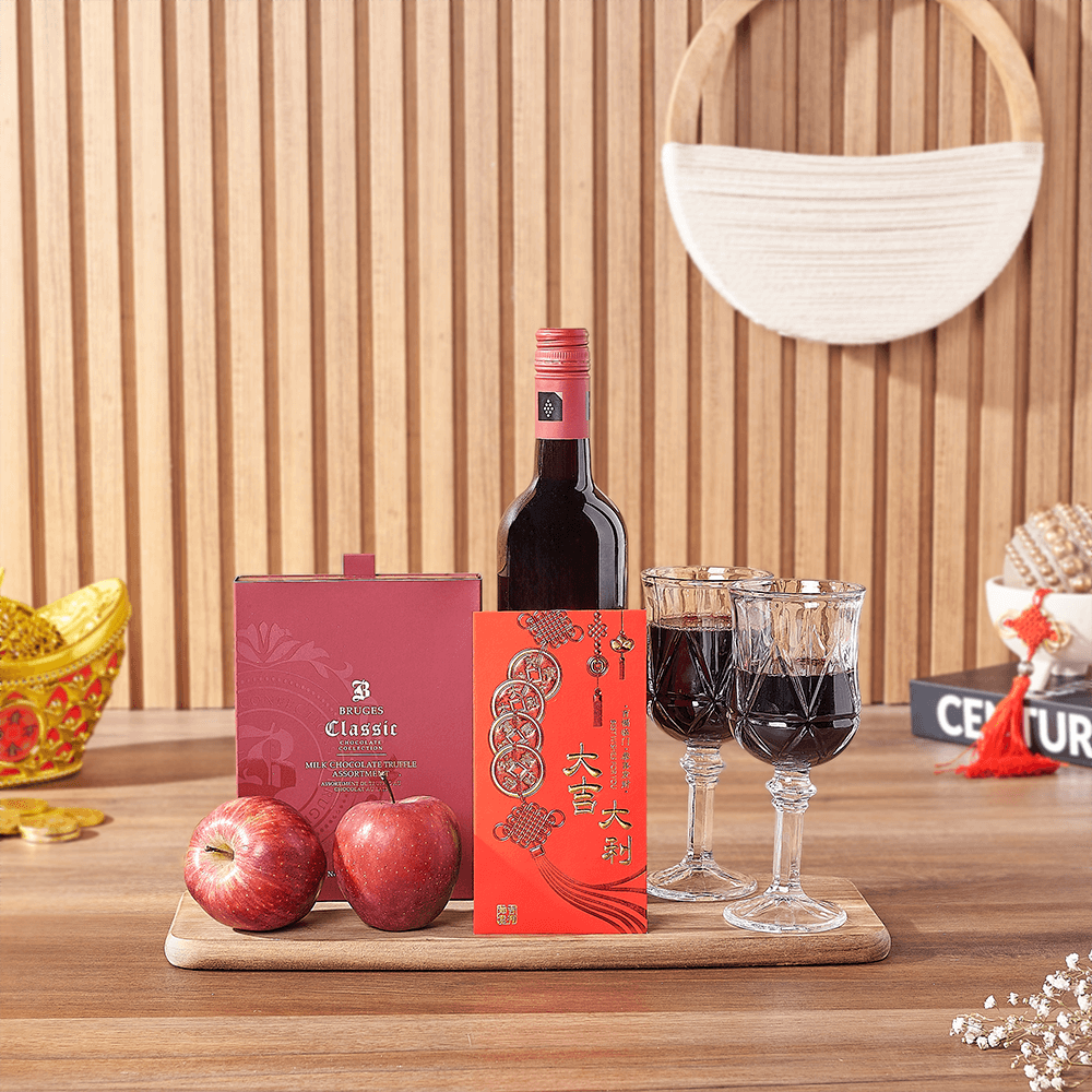 Lunar New Year Wine & Chocolate Gift, wine gift, wine, chinese new year gift, chinese new year, lunar new year gift, lunar new year, America delivery