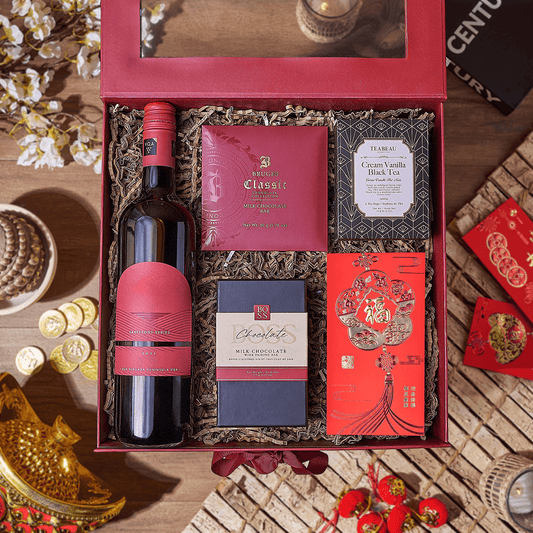 Lunar New Year Wine & Tea Box, wine gift, wine, chinese new year gift, chinese new year, lunar new year gift, lunar new year, America delivery