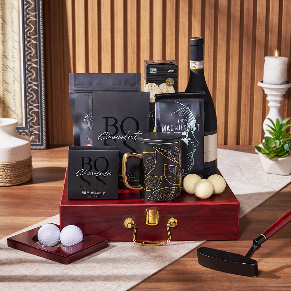 Luxe Putting &amp; Wine Gift Set from America Baskets - Wine Gift Basket - America Delivery