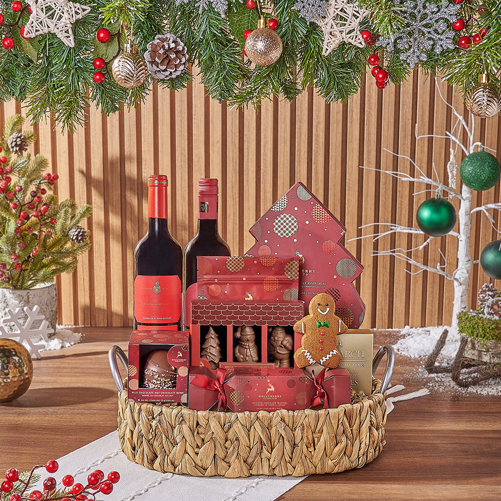 Wine and Holiday Treat Gift Basket – how the gift is presented