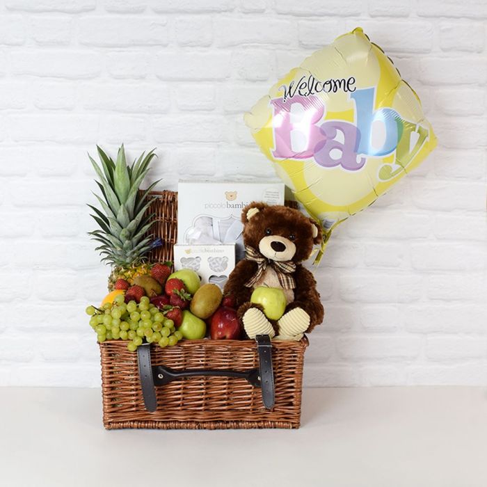Baby Welcome Basket Featuring Swaddling Blankets and Socks – how the gift is presented